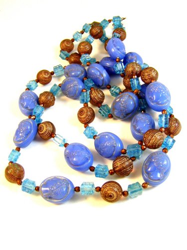 Vintage Early Blue Early Plastic Cameo's 22" or 44" Necklace