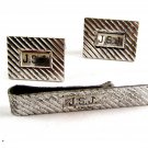 Vintage Sterling Silver Monogrammed J.S.J. Cufflinks & Tie Clasp 5114