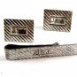 Vintage Sterling Silver Monogrammed J.S.J. Cufflinks & Tie Clasp 5114