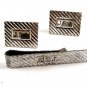 Vintage Sterling Silver Monogrammed J.S.J. Cufflinks & Tie Clasp 5114