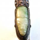Vintage Elongated Silver & Jade or Jadite ??? Head Ring Size 8