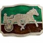 Vintage 1970's Enameled Horse Surrey Belt Buckle 10282013