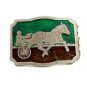 Vintage 1970's Enameled Horse Surrey Belt Buckle 10282013