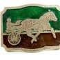 Vintage 1970's Enameled Horse Surrey Belt Buckle 10282013