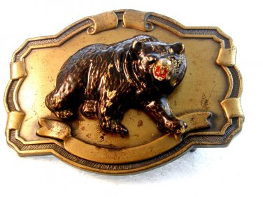 Vintage Gold Tone 3 Dimensional Grizzly Bear Belt Buckle