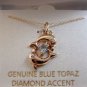 Sterling Silver & 18Kt Gold Blue Topaz Dolphin Pendant Chain