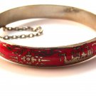 Vintage Siam Sterling Silver Red Niello Enamel City In A Boat Bracelet