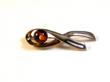 New Sterling Silver & Amber Brooch