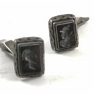 True Vintage 1920s - 40's Sterling Onyx Greek Warrior Cufflinks Unmarked 111814