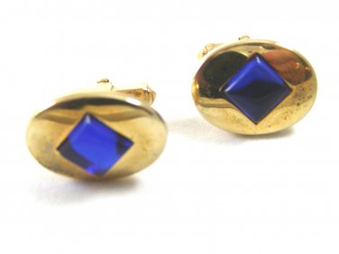 1950's True Vintage Goldtone & Blue Cufflinks By ANSON 101514