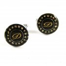 Unmarked Silvertone Black Initial Letter D Cufflinks 11062013yt