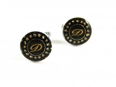 Unmarked Silvertone Black Initial Letter D Cufflinks 11062013yt