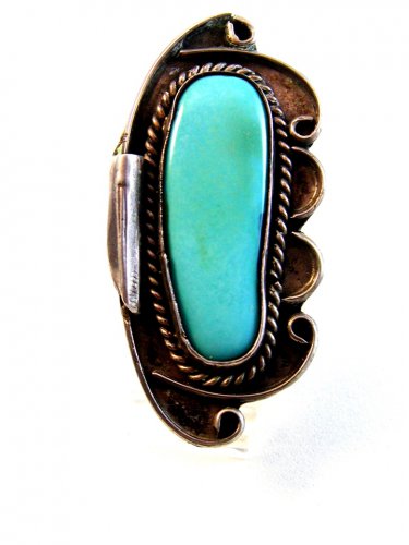 Large Vintage Native American Sterling Silver & Turquoise Ring Size 7  4446