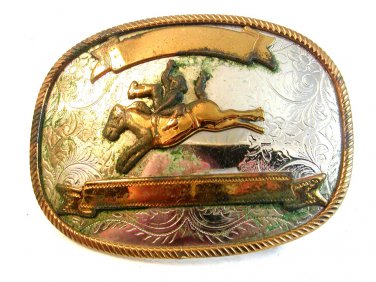 Vintage Western Cowboy Rodeo Broncho Breaking Belt Buckle