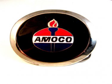 1960's - 1970's Silver Tone Enameled AMOCO Belt buckle