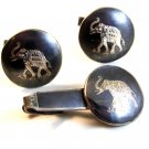 Vintage Sterling Silver Siam Elephant Cufflinks & Tie Clasp By Bombay Bazaar BB