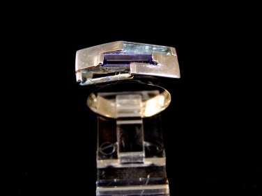 Retro Sterling Silver & Amythest & Peridot & Blue Topaz Ring Size 9