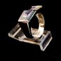 Retro Sterling Silver & Amythest & Peridot & Blue Topaz Ring Size 9