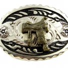 Western Cowboy Silver & Black Tone Saddle Belt Buckle #102113