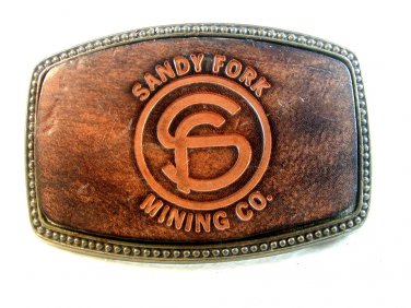 Vintage Sandy Fork Mining Company Leather & Metal Belt Buckle