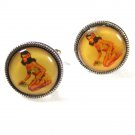 1940's 50's Girl in Swimsuit Hawaiian Silvertone Cufflinks Unbranded 7101571015