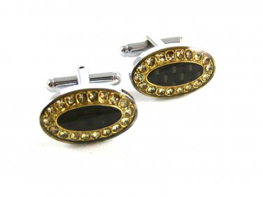 Unmarked Silvertone & Black & Rhinestones Cufflinks 11062013ddr