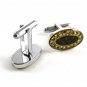 Unmarked Silvertone & Black & Rhinestones Cufflinks 11062013ddr