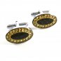 Unmarked Silvertone & Black & Rhinestones Cufflinks 11062013ddr