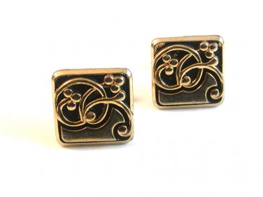 Vintage Gold Tone & Black Fancy Swirel Cufflinks