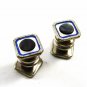 Art Deco True Vintage Silvertone Blue Ablone Cufflinks by Stag Brand 101314