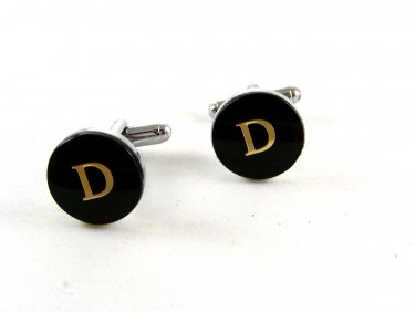 Silvertone & Goldtone & Black Initial Letter D Cufflinks 11062013