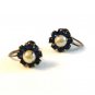 Vintage Sterling Silver & Blue Rhinestone & Pearl Earrings