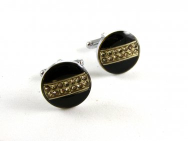 Unmarked Silvertone Black Lucite ? Rhinestones Cufflinks 11062013