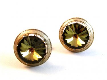 Vintage Gold Tone & Green Rhinestone Cufflinks Signed Dante