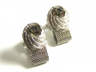 1970's Silvertone & Sparkley Rhinestone Wrap Around Cufflinks By Swank 100614