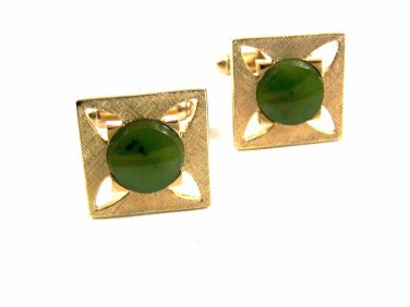 1970's True Vintage Jadite & Goldtone Cufflinks Unmarked 101614