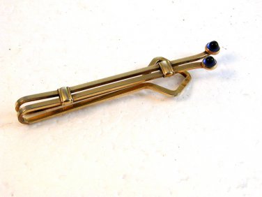 Vintage Krementz Gold Tone & Blue Art Deco Tie Clasp