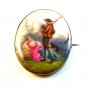 Vintage Hand Painted Porcelain Man Serenading Lady w/ Bagpipe Brooch