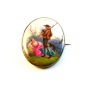 Vintage Hand Painted Porcelain Man Serenading Lady w/ Bagpipe Brooch