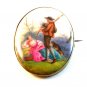 Vintage Hand Painted Porcelain Man Serenading Lady w/ Bagpipe Brooch