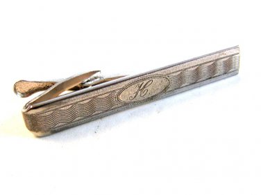Vintage 1950's - 1960's Silver Tone Engraved Initial H Tie Clasp
