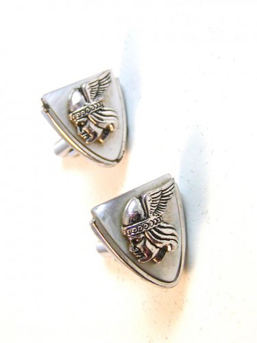 Vintage Silver Tone & Mother of Pearl Winged Mercury Cufflinks
