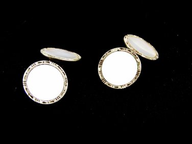 Art Deco Mother Pearl 2 Tone Krementz Plate Cufflinks By KREMENTZ 103114