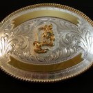 Silver & Gold 2 Tone Western Cowboy Rodeo Calf Roping Belt Buckle by Justin RBA