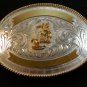 Silver & Gold 2 Tone Western Cowboy Rodeo Calf Roping Belt Buckle by Justin RBA