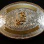 Silver & Gold 2 Tone Western Cowboy Rodeo Calf Roping Belt Buckle by Justin RBA
