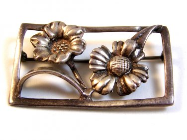 Vintage Art Deco Sterling Silver Flower Brooch
