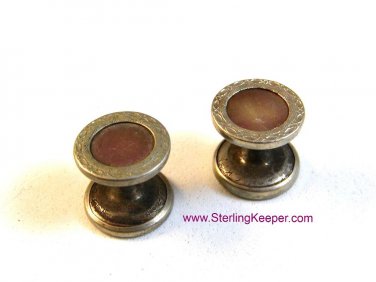 Victorian Silver Tone & Abalone Cufflinks / Shirt Studs