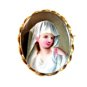 Vintage Hand Painted Porcelain Young Lady in White Brooch