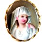 Vintage Hand Painted Porcelain Young Lady in White Brooch
